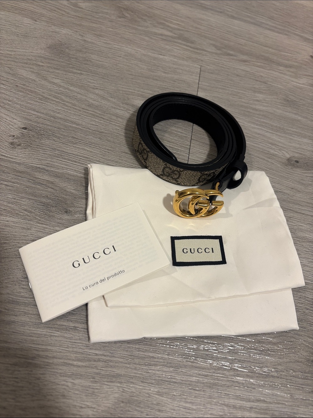 Gucci Brown GG Canvas Belt with Gold Double G Buckle size 90